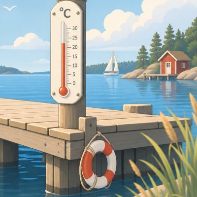 Brygga med termometer vid Vättern